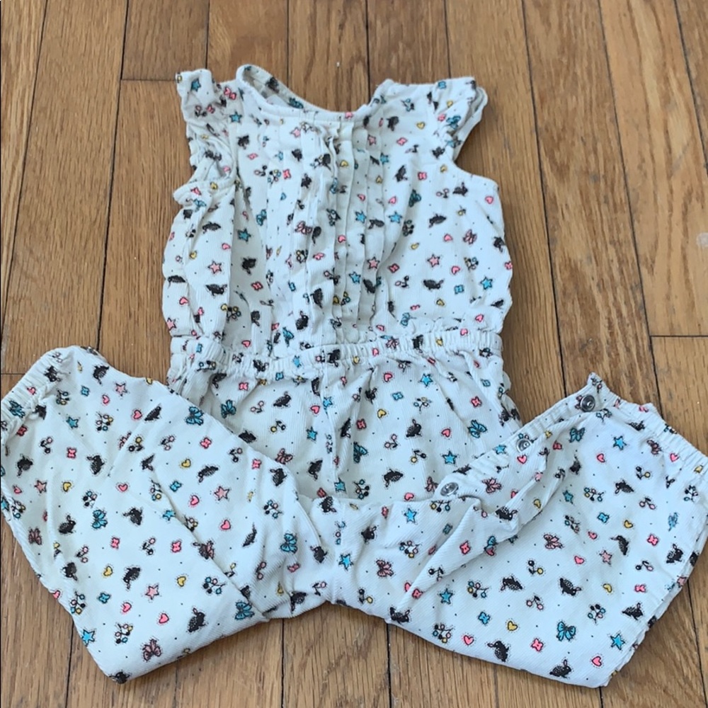 Bunny print corduroy overall jumpsuit Easter